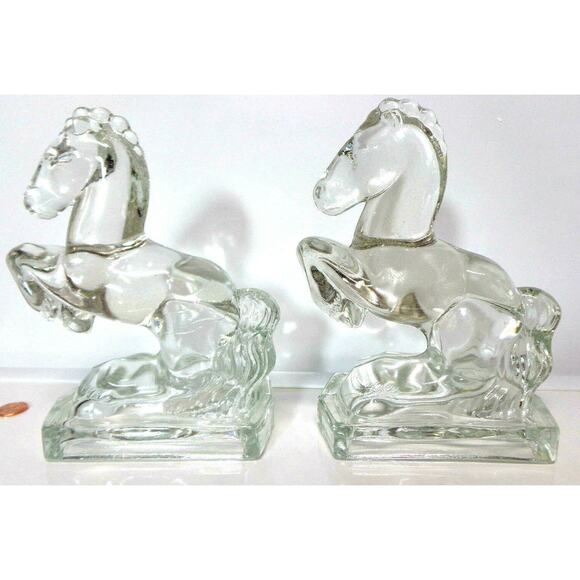VTG Pair 1940's American Glass Co Smith GLASS HORSE BOOKENDS 8" Limited Edition - Picture 7 of 9